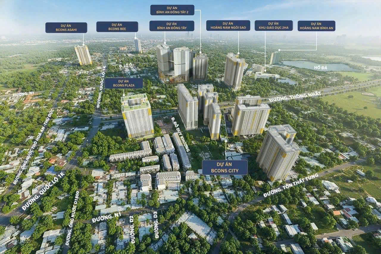 Tổng thể khu dân cư Bcons tại khu vực đường Thống Nhất